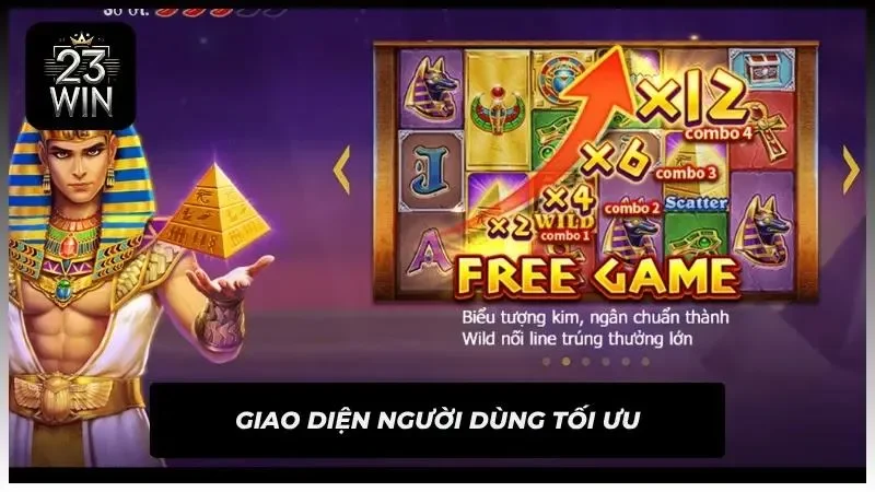 Trang giới thiệu Free Game với Wild, Scatter và hệ số nhân theo combo